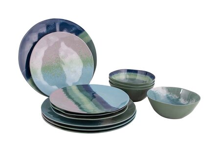 Bo-Camp - Servies - Halo - Blauw/Groen - 12 Stuks