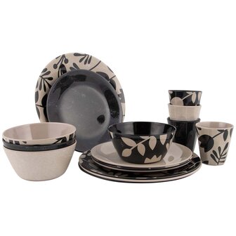 Bo-Camp - Servies - Mix &amp; Match - 16 Stuks - Beige/Zwart